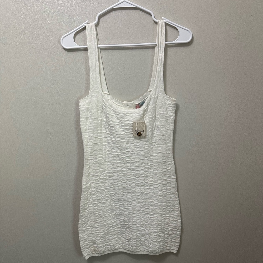 Free People Cream Ribbed Mini Dress